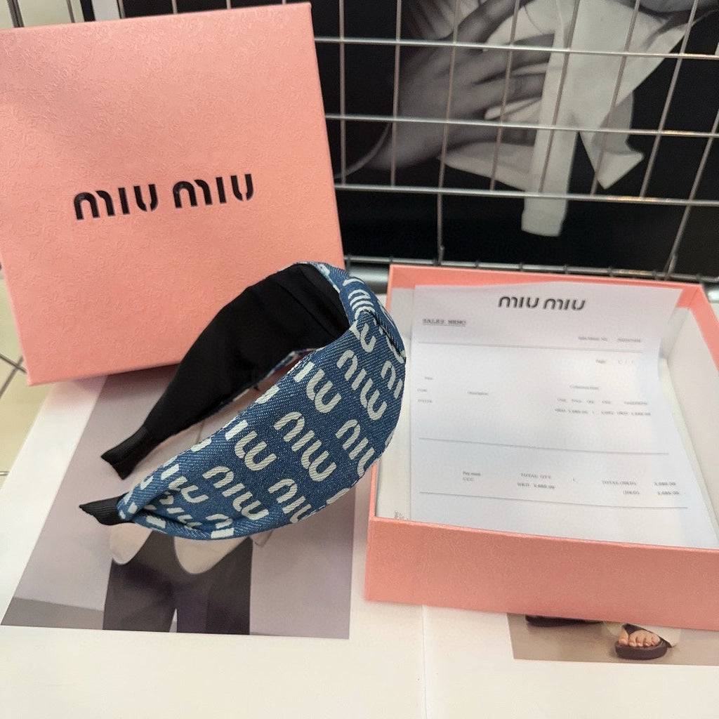 CHANEL DENIM LETTER HEADBAND BALTIC BLUE MIX WHITE 205578