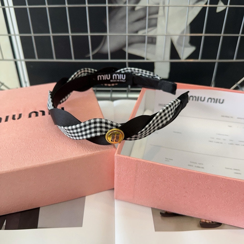 CHANEL HEADBAND IN BLACK SILK MIX PLAID COTTON 412529