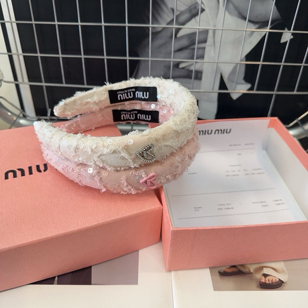 CHANEL LIGHT PINK HEADBAND ATTACHED SEQUINS TWEED 425521