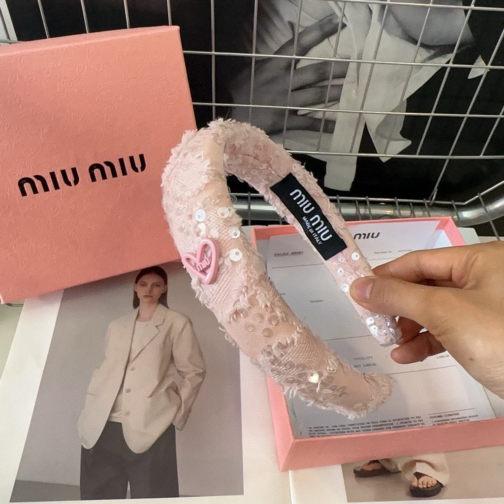 CHANEL LIGHT PINK HEADBAND ATTACHED SEQUINS TWEED 425521