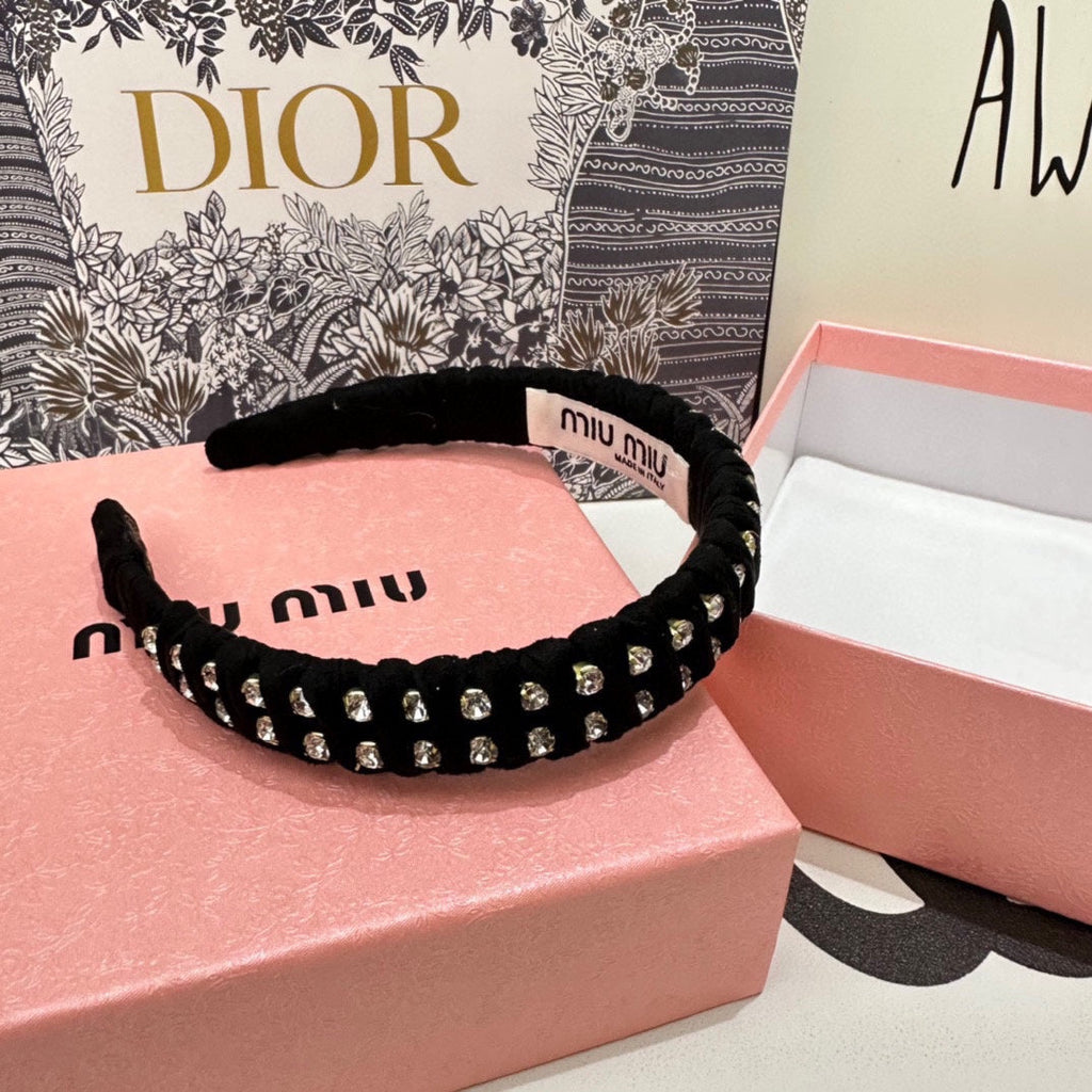 CHANEL HAIRBAND IN BLACK FELT FABRIC DIAMOND-EMBELLISHED 230830
