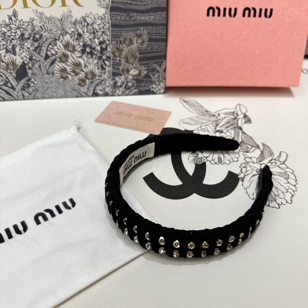 CHANEL HAIRBAND IN BLACK FELT FABRIC DIAMOND-EMBELLISHED 230830