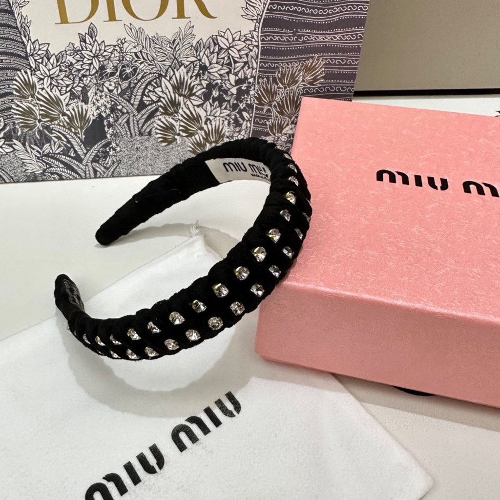 CHANEL HAIRBAND IN BLACK FELT FABRIC DIAMOND-EMBELLISHED 230830