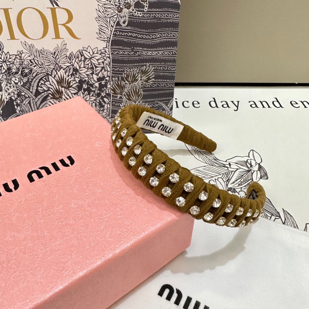 CHANEL HAIRBAND IN LIZARD BROWN FELT FABRIC DIAMOND-EMBELLISHED 230831