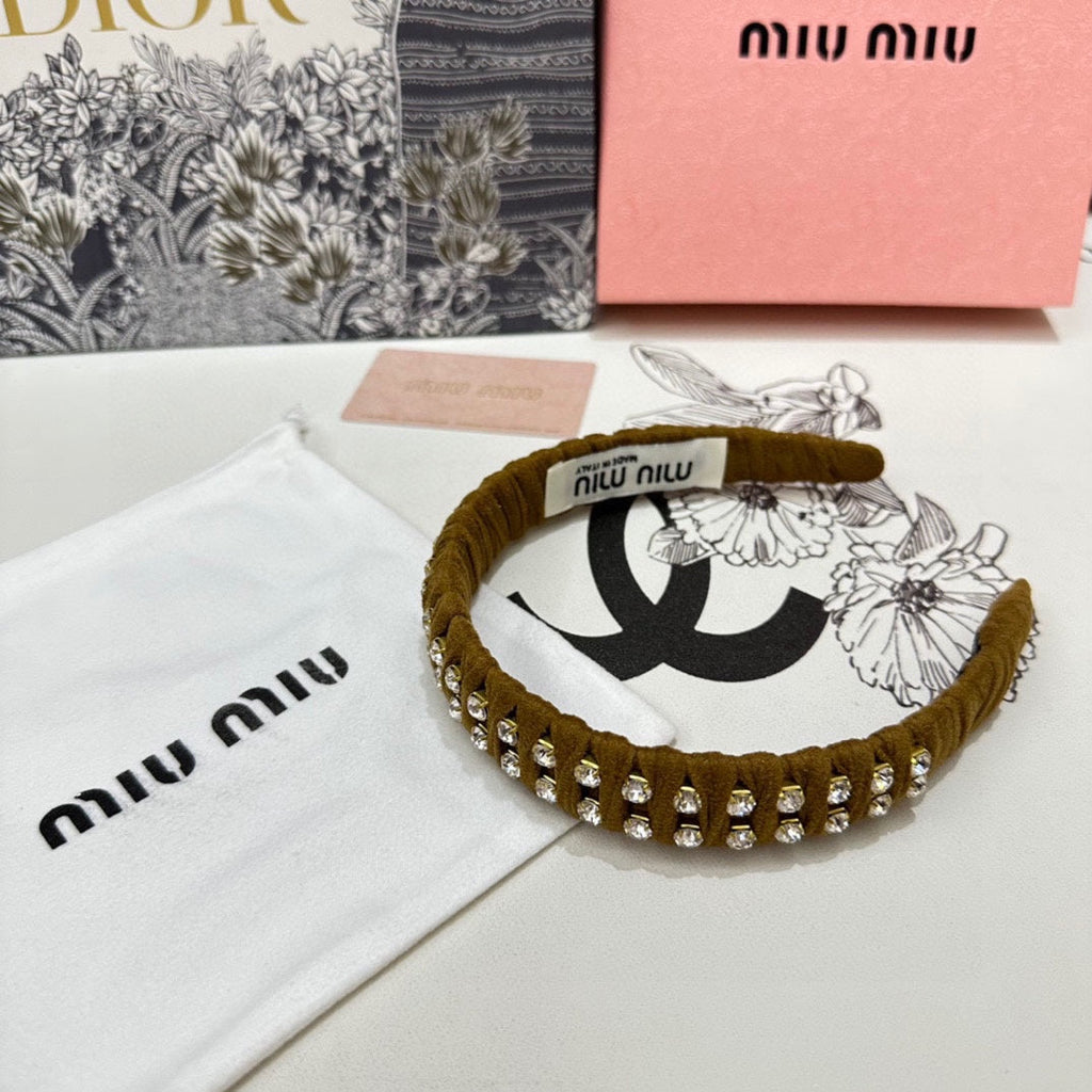 CHANEL HAIRBAND IN LIZARD BROWN FELT FABRIC DIAMOND-EMBELLISHED 230831