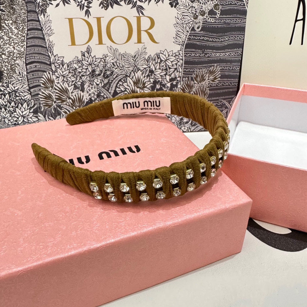 CHANEL HAIRBAND IN LIZARD BROWN FELT FABRIC DIAMOND-EMBELLISHED 230831