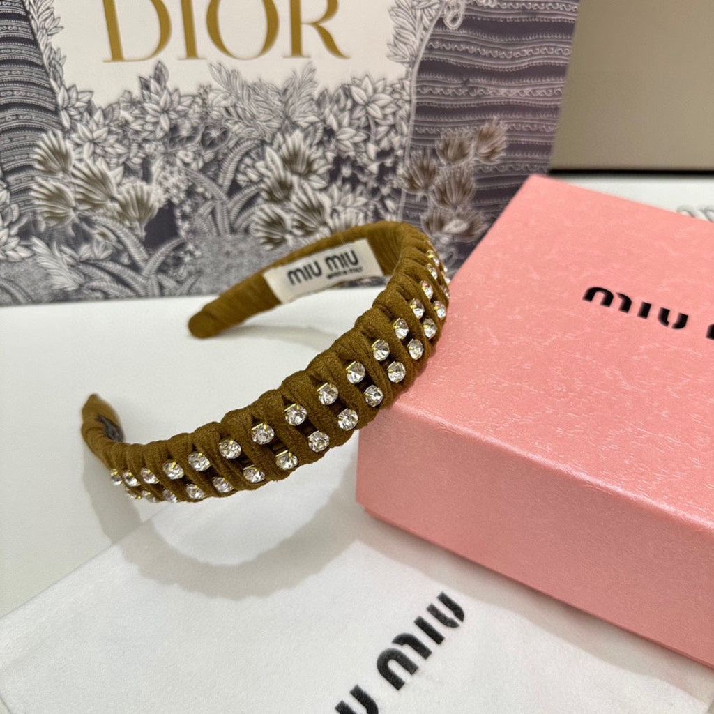 CHANEL HAIRBAND IN LIZARD BROWN FELT FABRIC DIAMOND-EMBELLISHED 230831