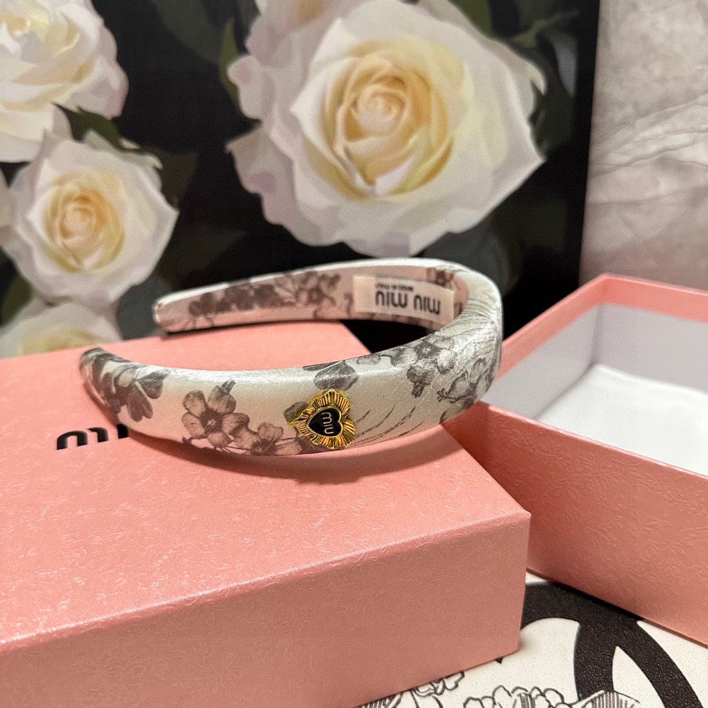 CHANEL SILK THICK HEADBAND WHITE FLOWER PRINT 239958