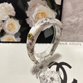 CHANEL SILK THICK HEADBAND WHITE FLOWER PRINT 239958