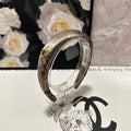 CHANEL SILK THICK HEADBAND DARK BEIGE FLOWER PRINT 239960