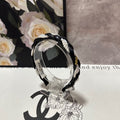 CHANEL HEADBAND IN BLACK CALFSKIN MIX PEARL CHAIN 347680