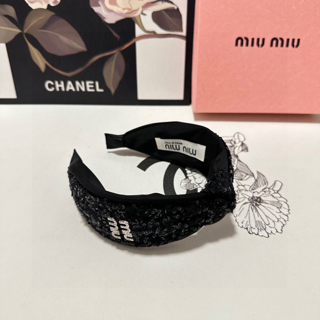 CHANEL HEADBAND IN BLACK VELVET SEQUINS-EMBELLISHED 361159