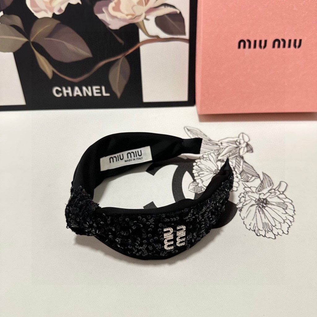 CHANEL HEADBAND IN BLACK VELVET SEQUINS-EMBELLISHED 361159
