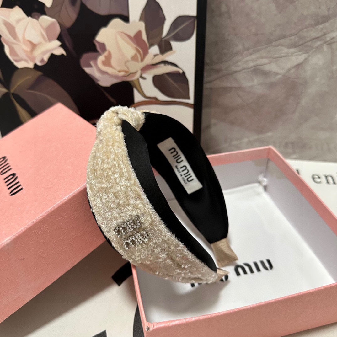 CHANEL HEADBAND IN BEIGE VELVET SEQUINS-EMBELLISHED 361160