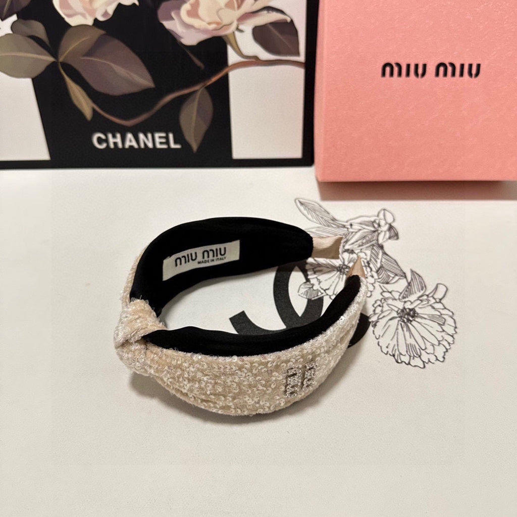 CHANEL HEADBAND IN BEIGE VELVET SEQUINS-EMBELLISHED 361160