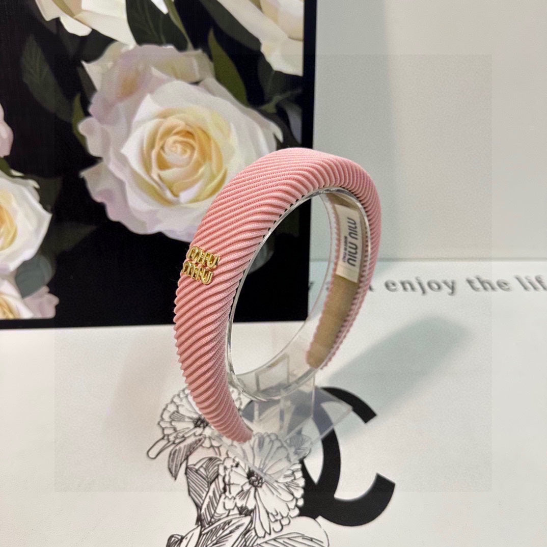 CHANEL THICK HEADBAND IN PINK CORDUROY 412478