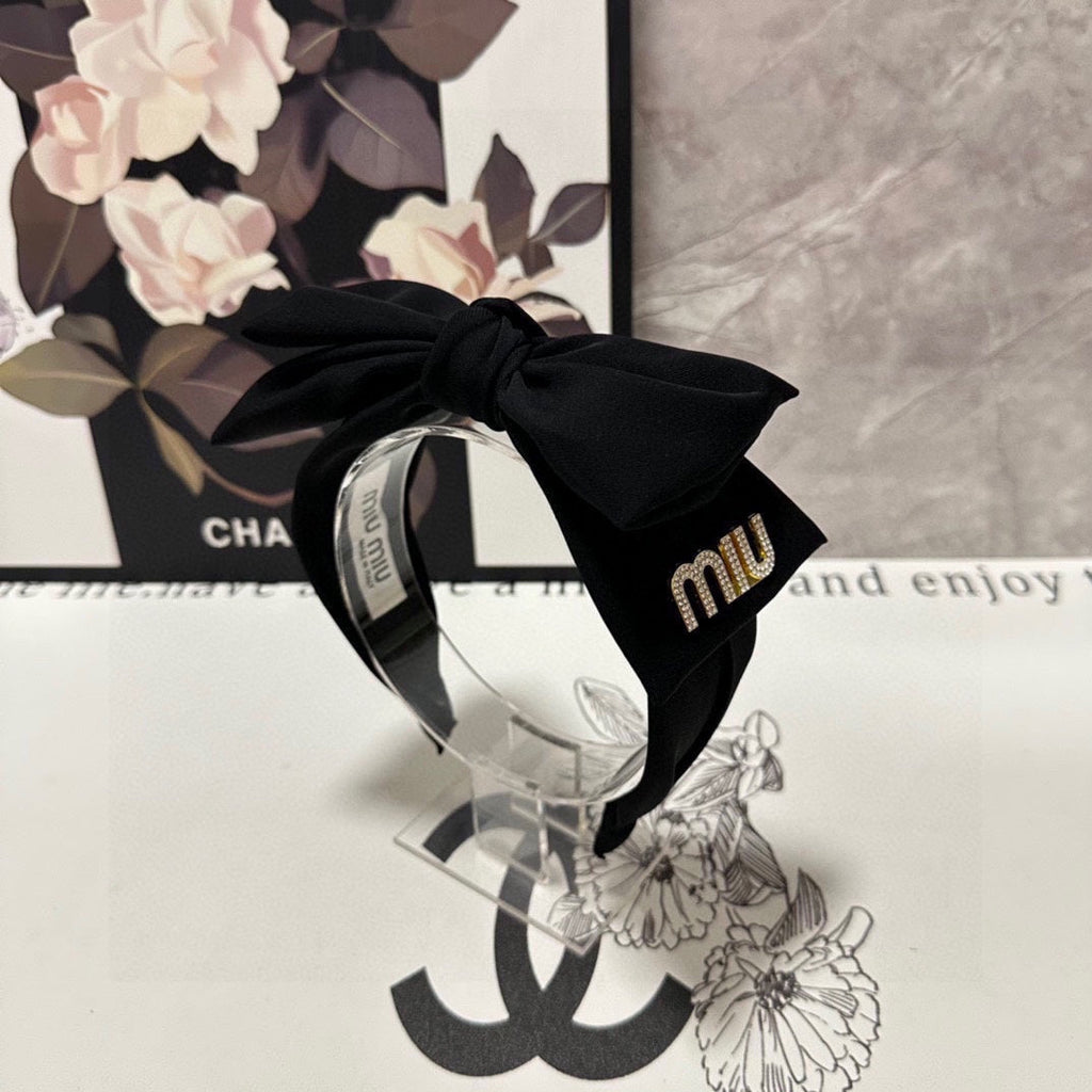 CHANEL BIG BOW HEADBAND IN BLACK COTTON 432821