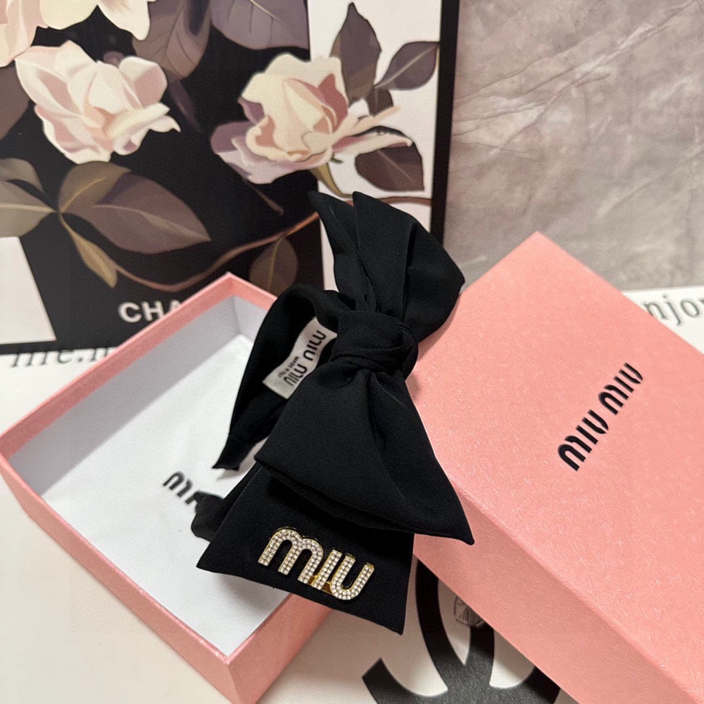 CHANEL BIG BOW HEADBAND IN BLACK COTTON 432821