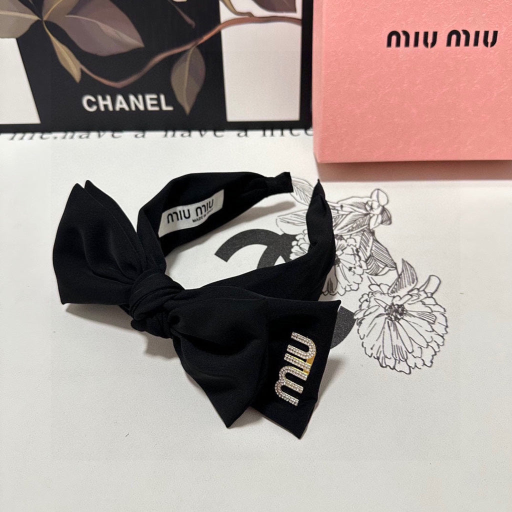 CHANEL BIG BOW HEADBAND IN BLACK COTTON 432821