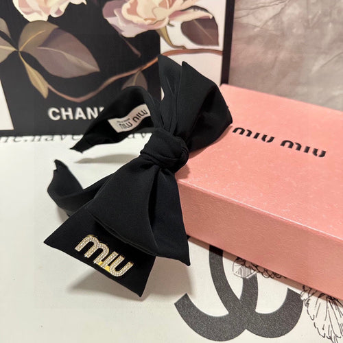 CHANEL BIG BOW HEADBAND IN BLACK COTTON 432821