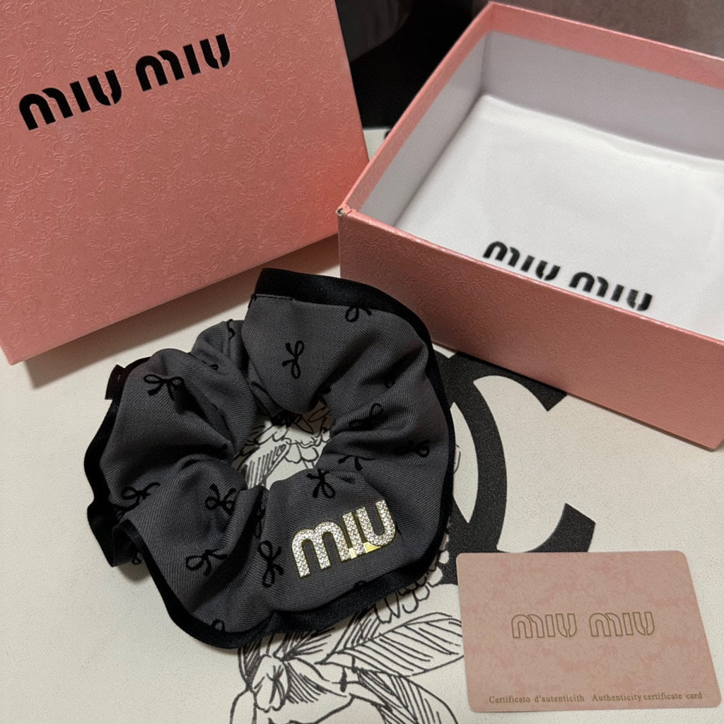 CHANEL HAIR TIE IN GRAY MIX BLACK SPANDEX FABRIC 432829