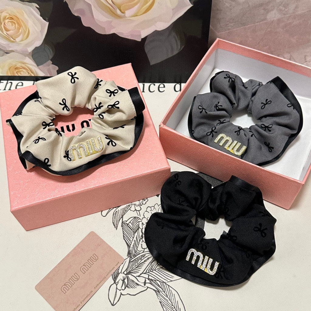 CHANEL HAIR TIE IN GRAY MIX BLACK SPANDEX FABRIC 432829