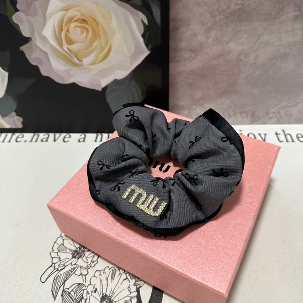 CHANEL HAIR TIE IN GRAY MIX BLACK SPANDEX FABRIC 432829