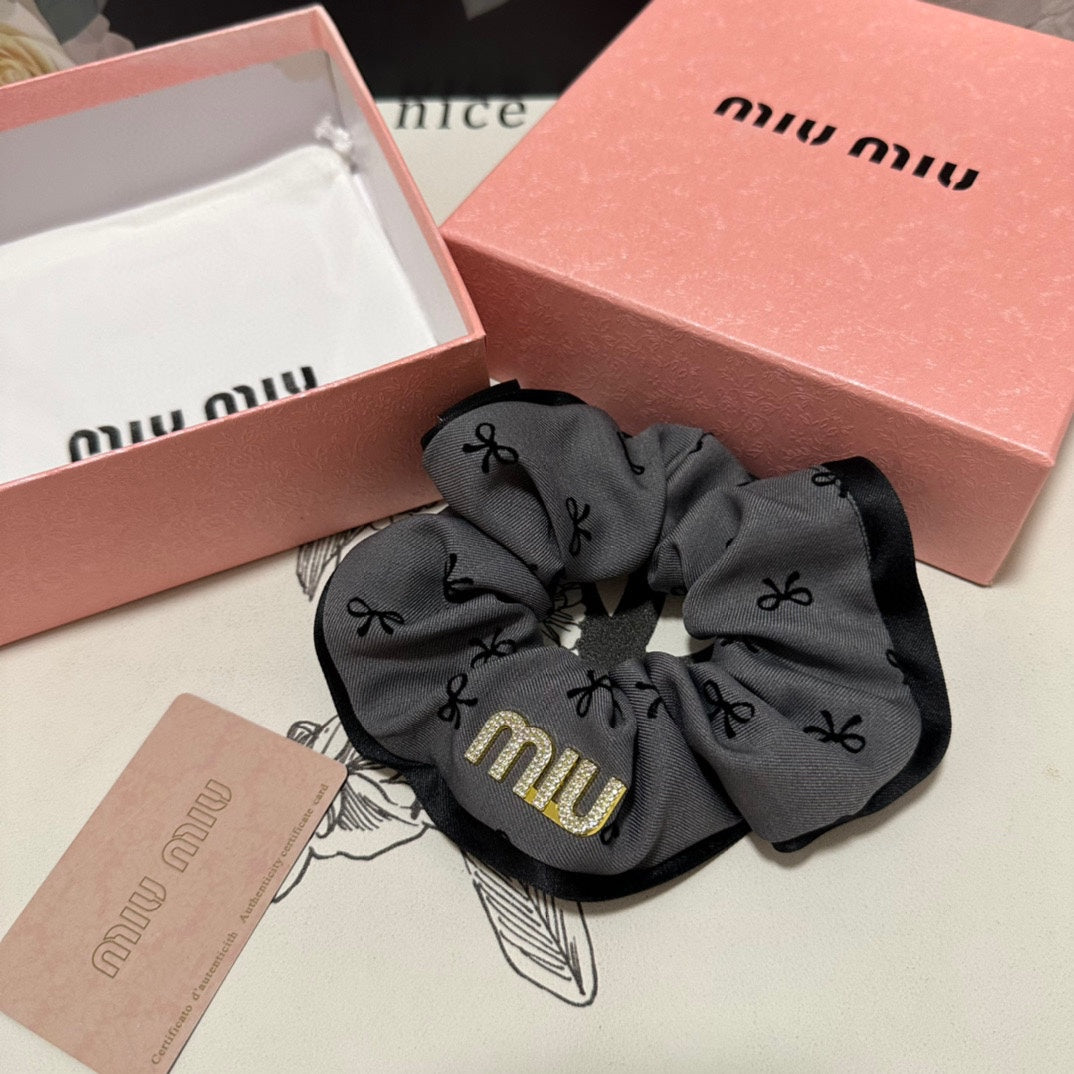 CHANEL HAIR TIE IN GRAY MIX BLACK SPANDEX FABRIC 432829