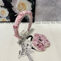 CHANEL SET HEADBAND AND HAIR TIE IN LIGHT PINK FABRIC ATTACHED BOWS 432848