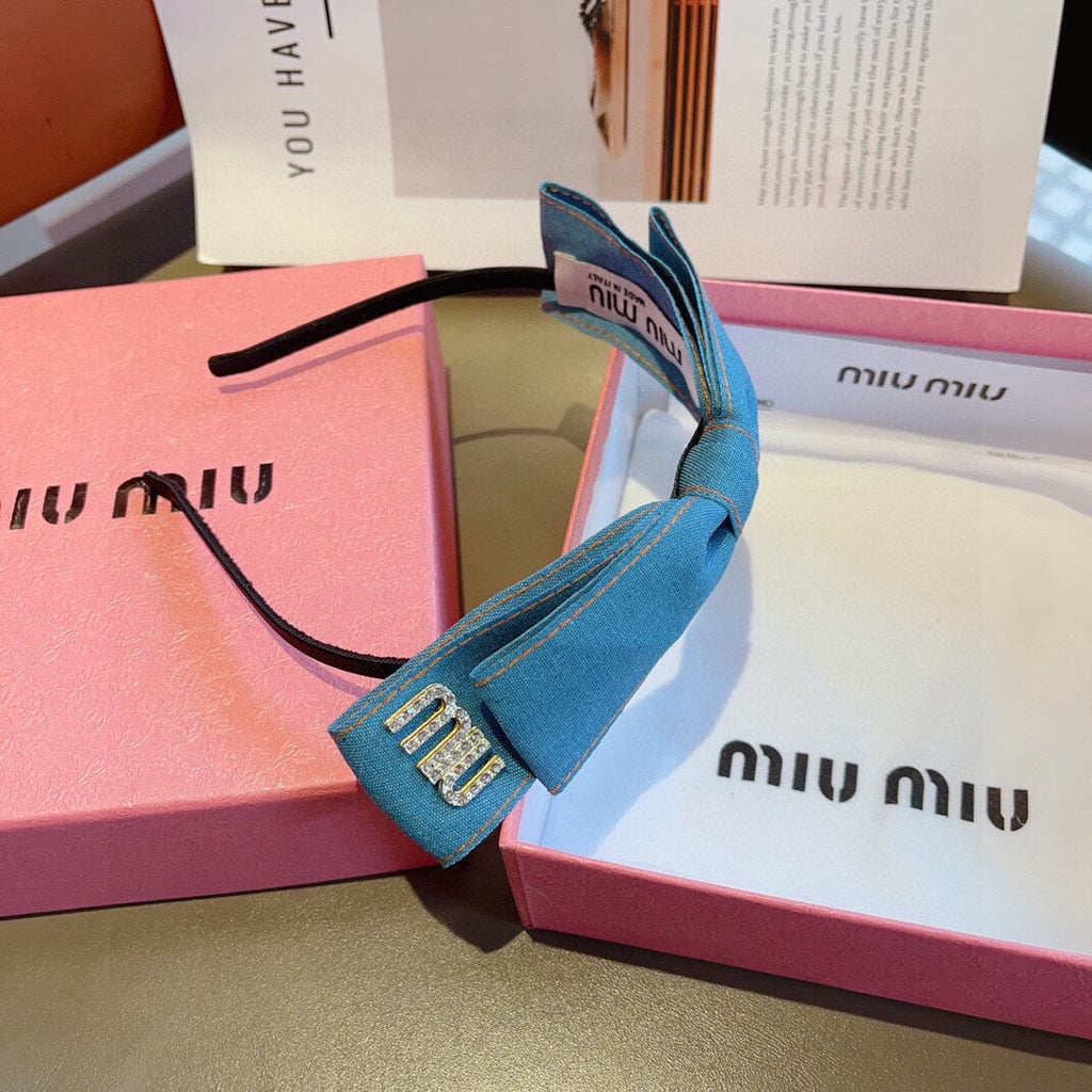 CHANEL BOW HEADBAND IN BABY BLUE DENIM 398854