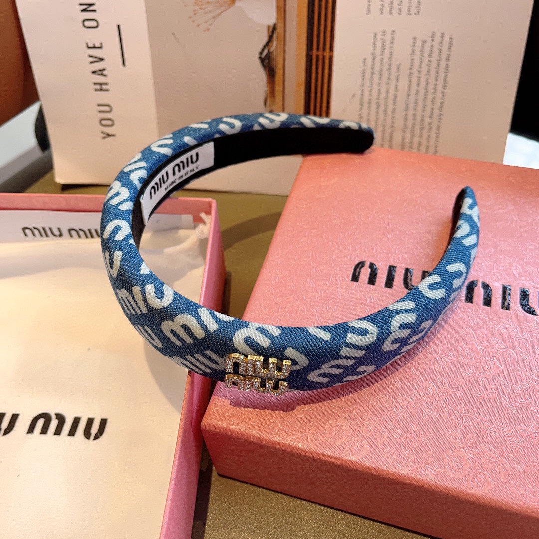 CHANEL CLASSIC BLUE HEADBAND DENIM 402880