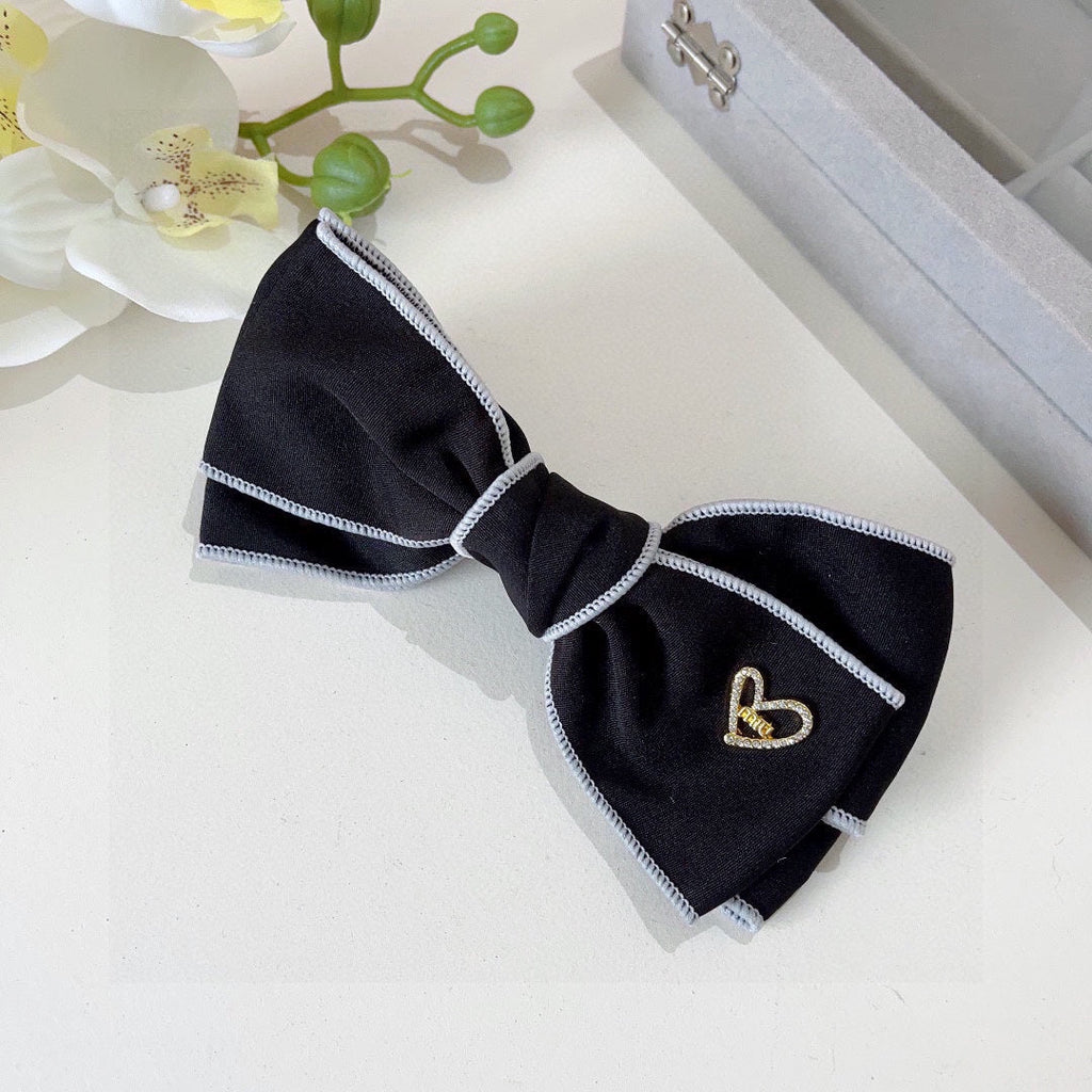 CHANEL BOW HAIRPIN IN BLACK AND WHITE TRIM COTTON 406022