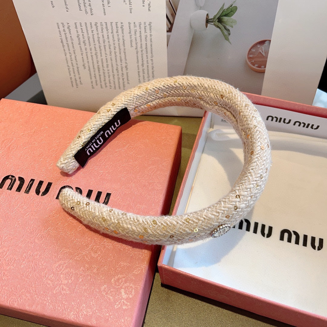 CHANEL THICK HEADBAND IN WHITE TWEED EMBELLISHED SEQUINS 406046