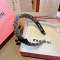 CHANEL BLACK MIX WHITE HEADBAND TWEED 409371