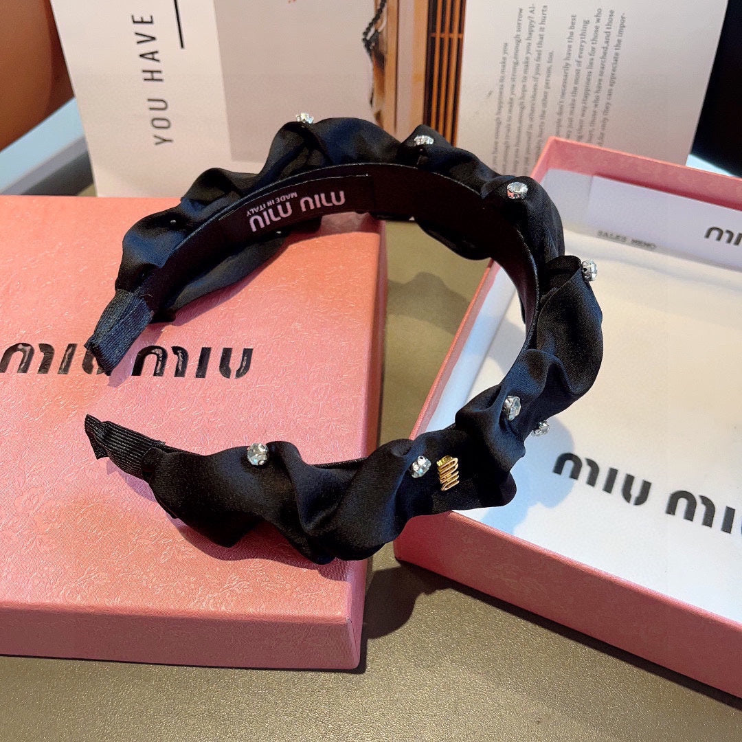 CHANEL HEADBAND ATTACHED DIAMONDS IN BLACK SILK 412434