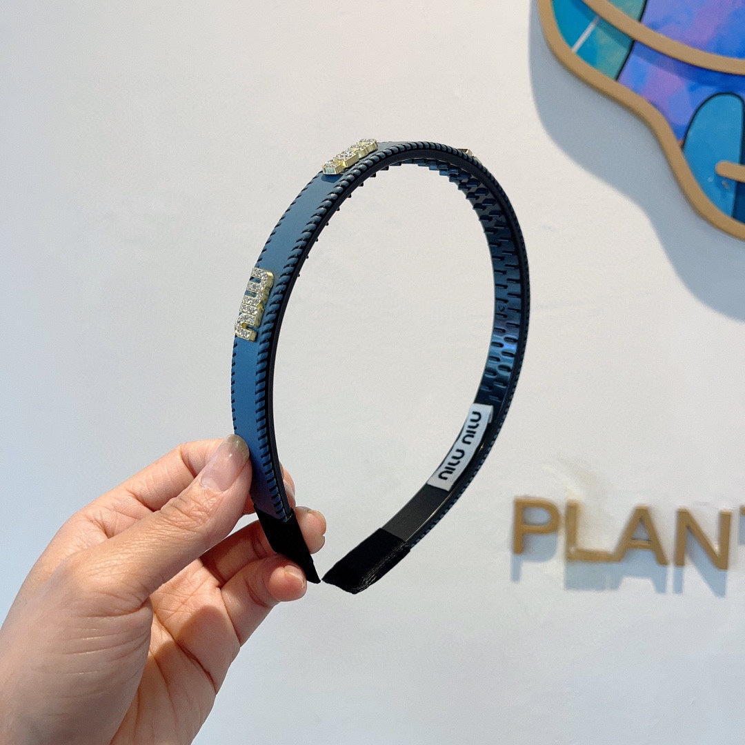 CHANEL HEAD BAND IN USAFA BLUE LAMBSKIN AND RESIN 417295