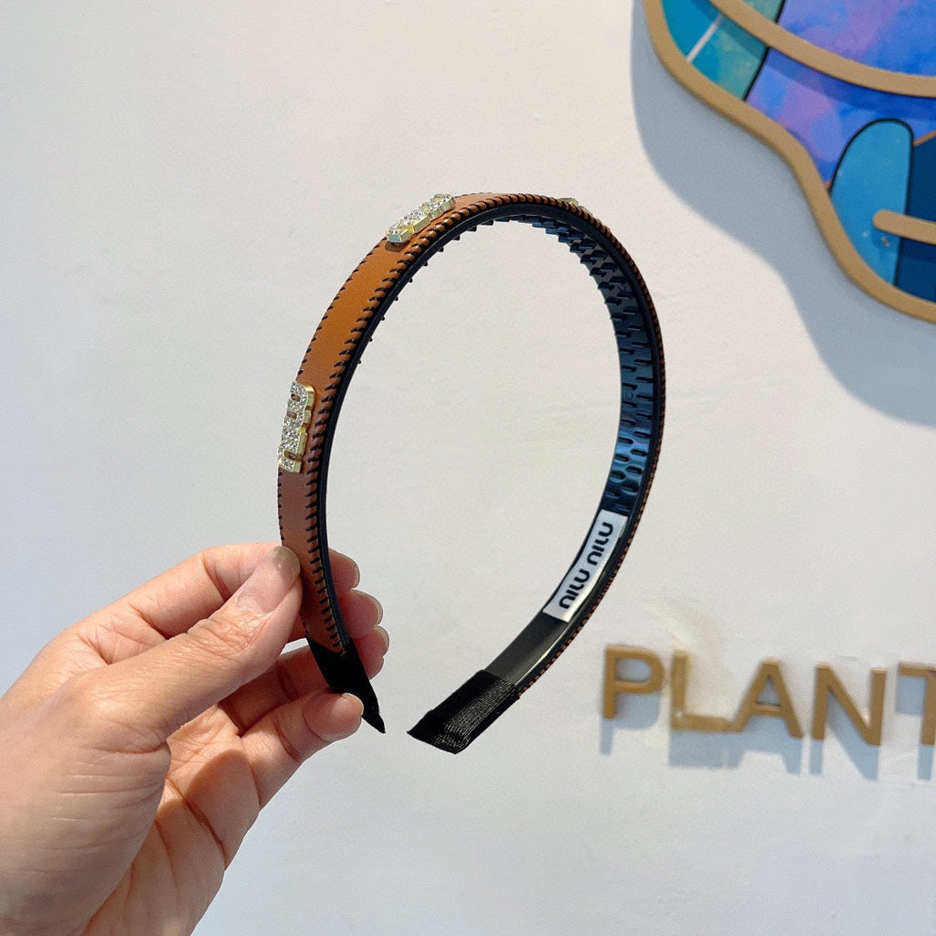 CHANEL HEAD BAND IN BURNT ORANGE LAMBSKIN AND RESIN 417296