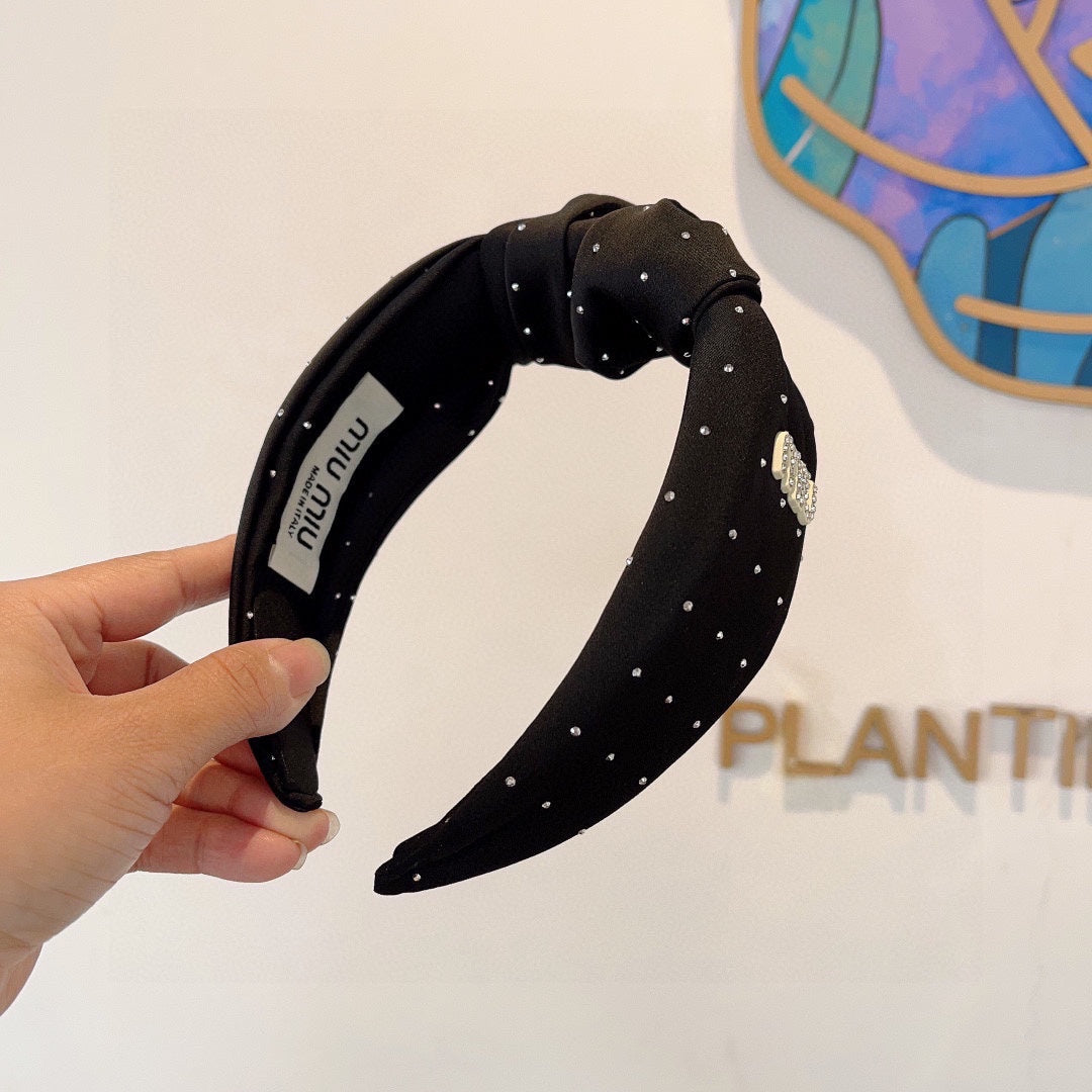 CHANEL CRYSTALS EMBELLISHED HEAD BAND IN BLACK COTTON 418873