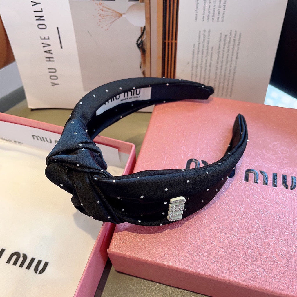 CHANEL CRYSTALS EMBELLISHED HEAD BAND IN BLACK COTTON 418873