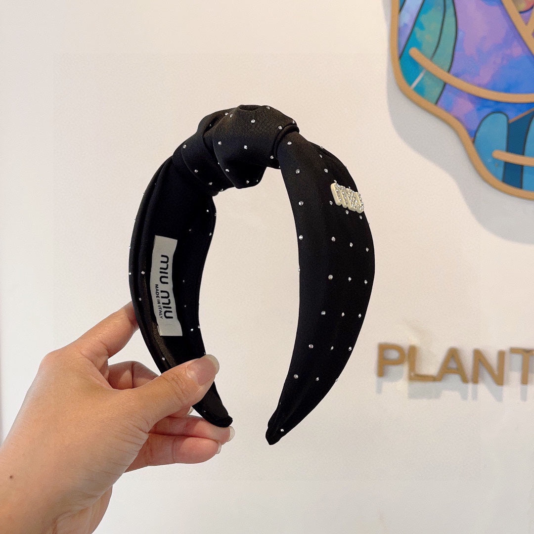CHANEL CRYSTALS EMBELLISHED HEAD BAND IN BLACK COTTON 418873