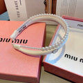 CHANEL HAIR BAND IN WHITE COTTON ATTACHED PEARL CHAIN 418900