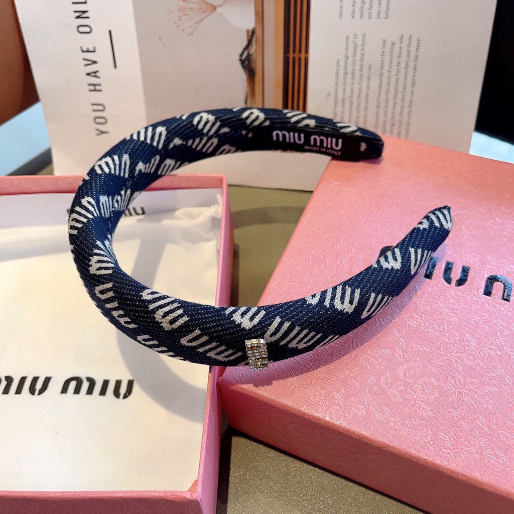 CHANEL THICK HAIR BAND IN NAVY BLUE KINITTED FABRIC 420636