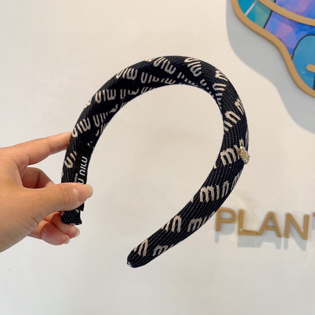 CHANEL THICK HAIR BAND IN NAVY BLUE KINITTED FABRIC 420636