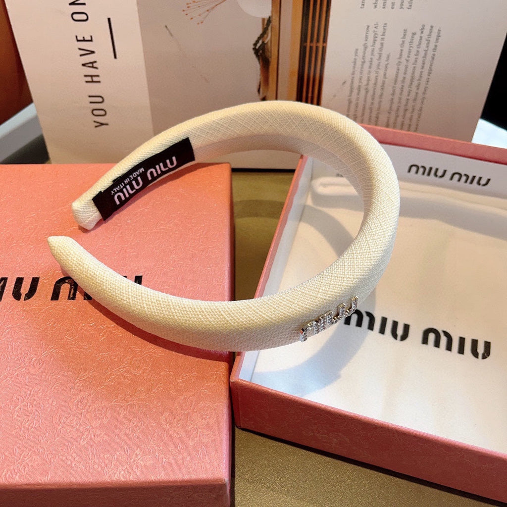 CHANEL THICK HAIR BAND IN WHITE RAW FABRIC 423576