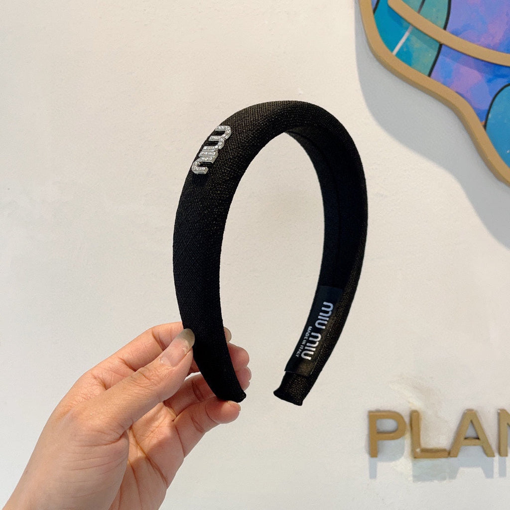 CHANEL THICK HAIR BAND IN BLACK RAW FABRIC 423578