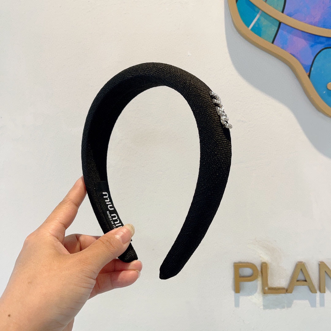 CHANEL THICK HAIR BAND IN BLACK RAW FABRIC 423578
