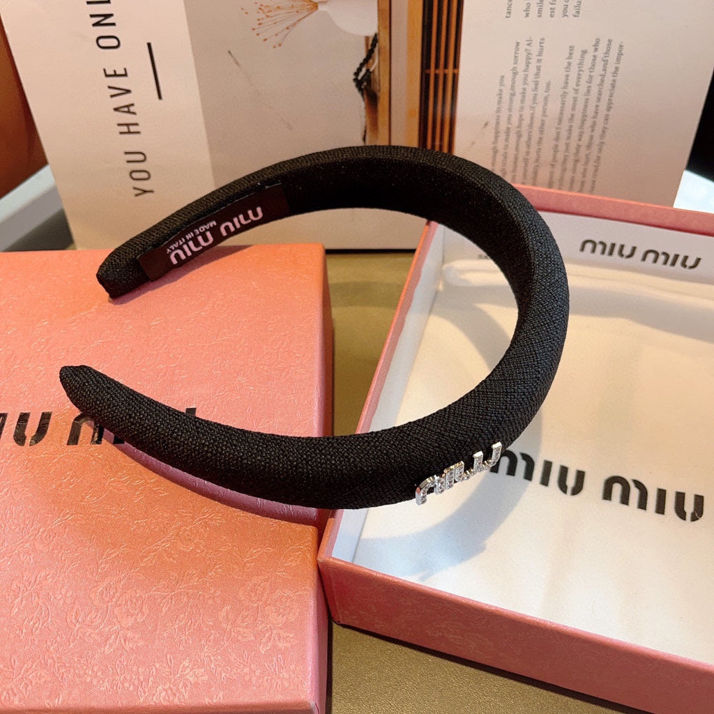 CHANEL THICK HAIR BAND IN BLACK RAW FABRIC 423578