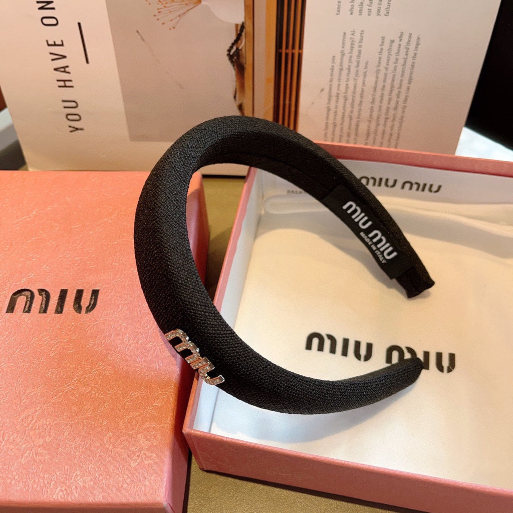 CHANEL THICK HAIR BAND IN BLACK RAW FABRIC 423578