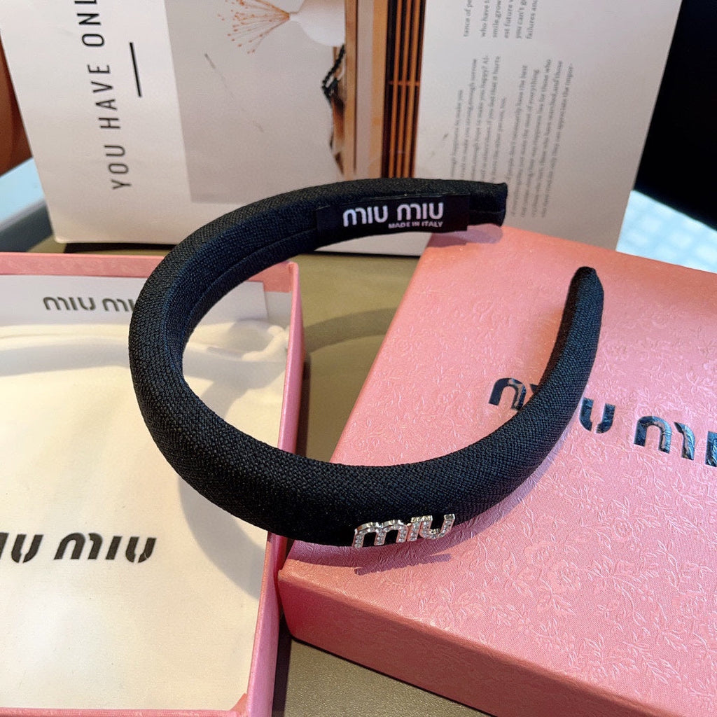 CHANEL THICK HAIR BAND IN BLACK RAW FABRIC 423578