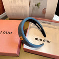 CHANEL THICK HEADBAND IN AZURE BLUE DENIM GOLD LOGO 425464